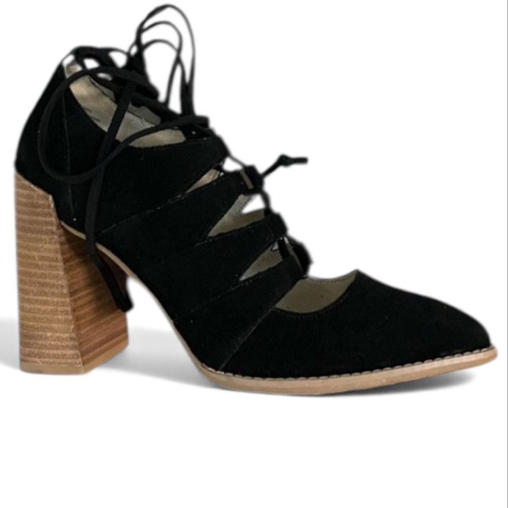 Seychelles x Anthropologie‎ Leather Women’s 8.5 Black Lace Up Block Heels